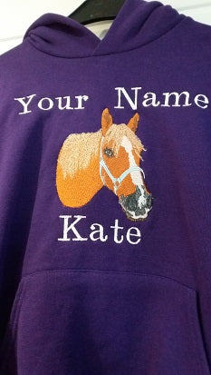 Personalised Bespoke Horse Hoodie (adult size ): horse photo embroidery