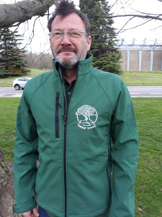 Men's soft shell jacket with Moor Trees embroidered logo