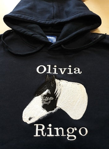 Personalised Bespoke Horse Hoodie (adult size ): horse photo embroidery