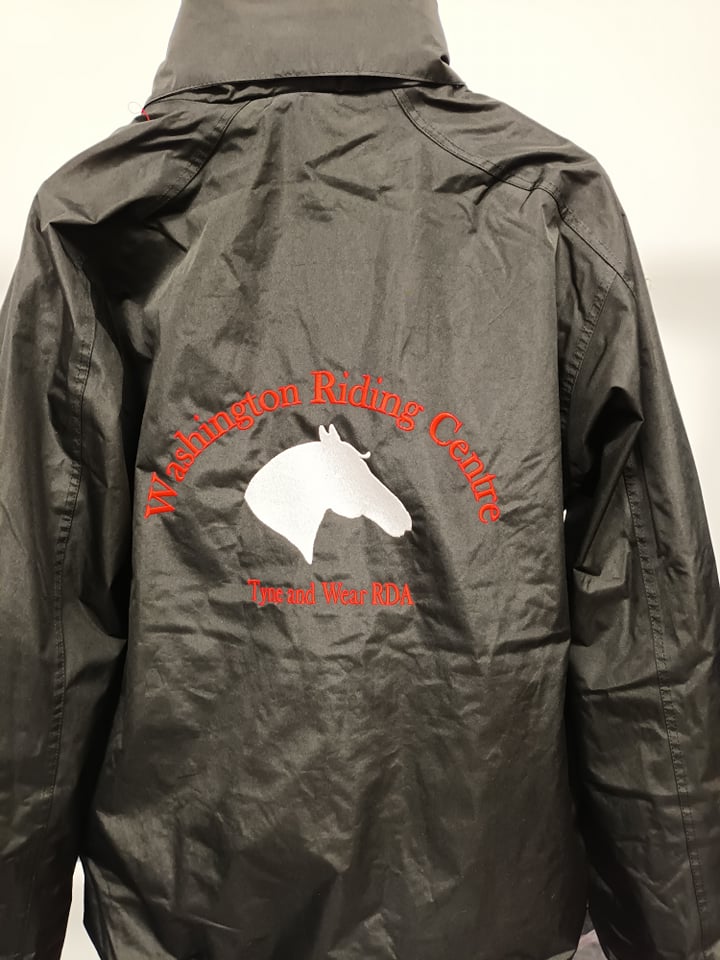 Personalised equestrian jacket (waterproof) with yard or club logo front and back