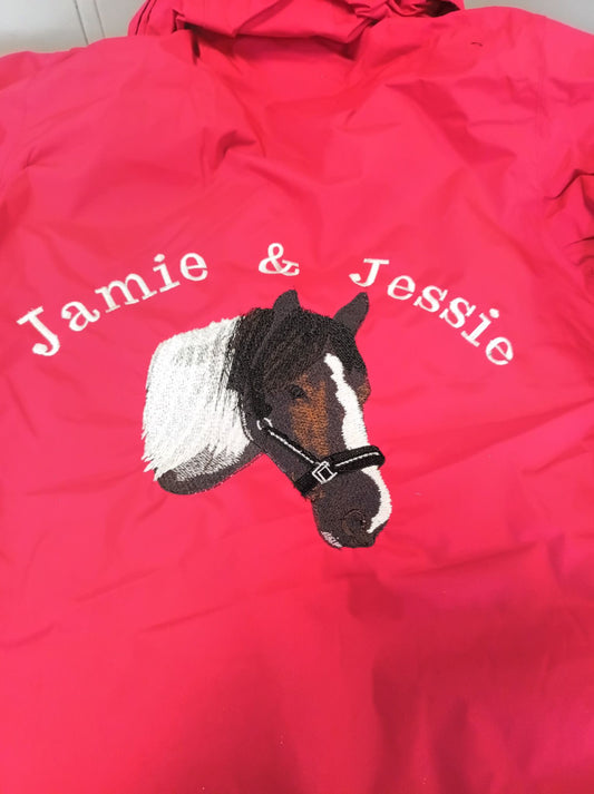 Personalised  equestrian jacket(waterproof) with horse photo head only