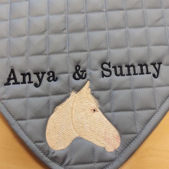 personalised saddlecloth, horse photo embroidery, light blue saddlecloth, Rhinegold saddlecloth, personalised horse hoodies, personalised equestrian wear