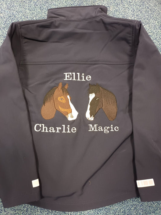 Personalised shell jacket with horse photo embroidery